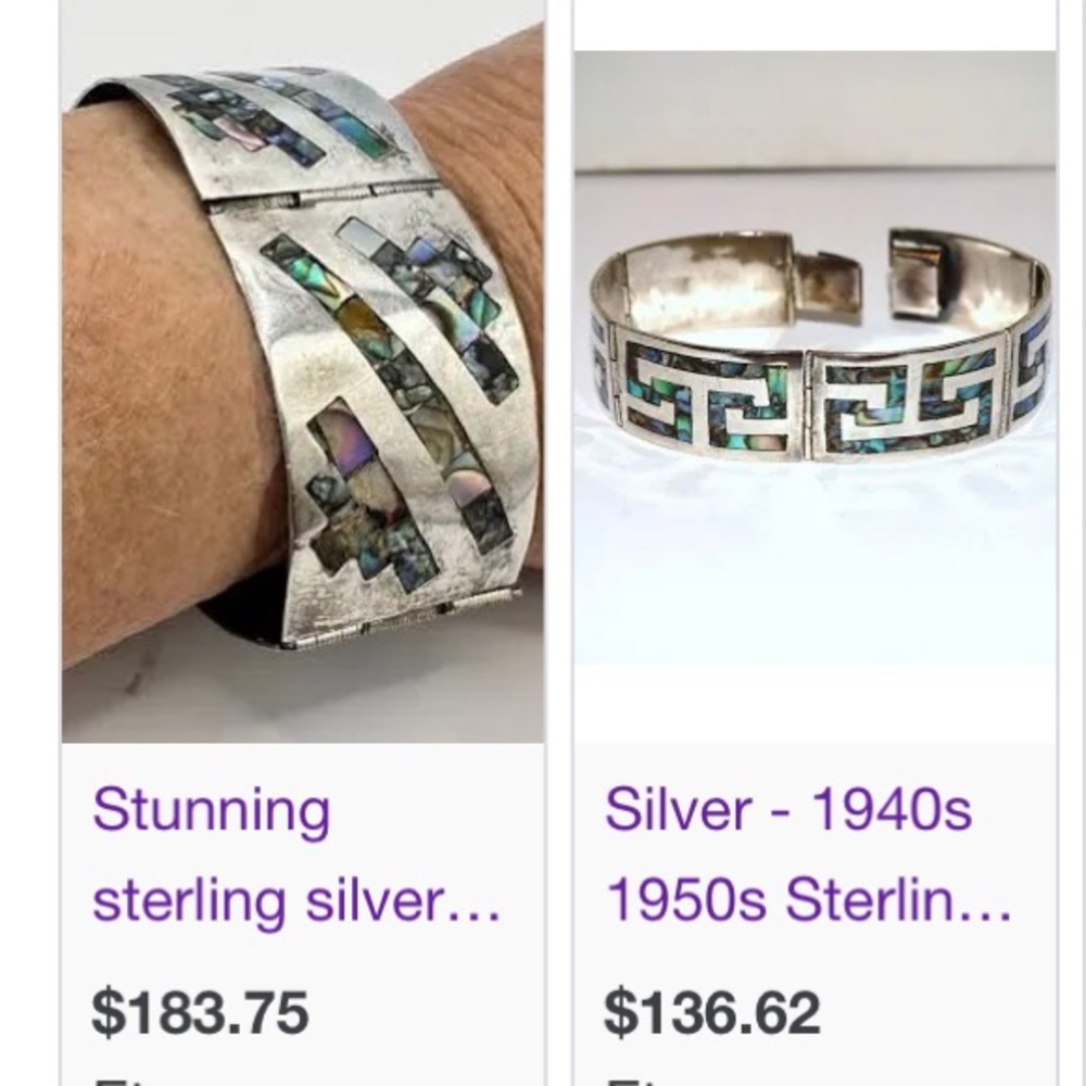 925 sterling silver & abalone gorgeous hinged link bracelet made in Mexico - Picture 14 of 16